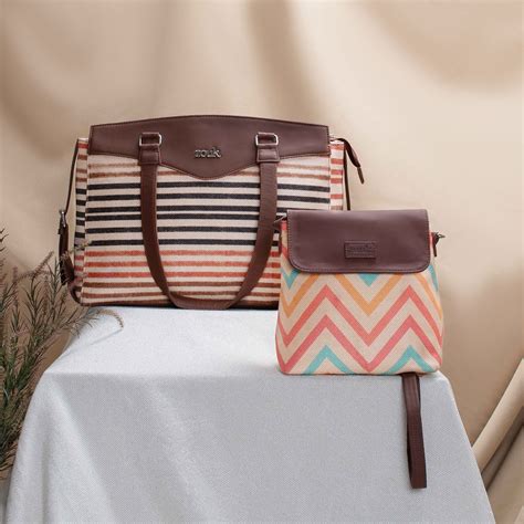 Qutub Stripes & WavBeach - Women's Work Bag Brown & Flap Sling Bag Com