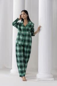 rizado Women Checkered Green Shirt & Pyjama set Price in India - Buy ...