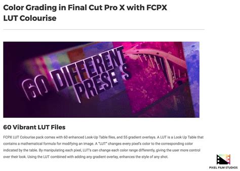 FCPX LUT Colourise Was Released by Pixel Film Studios for Final Cut Pro X