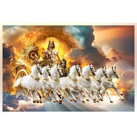 surya dev with seven running horses chariot painting on canvas