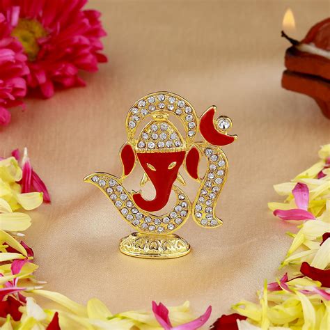 Buy Estele Gold Plated Lord Ganesha with Om Idol with Enamel Online
