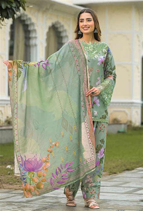 Green Cotton Embroidered Farsi Salwar Set | Bairaas