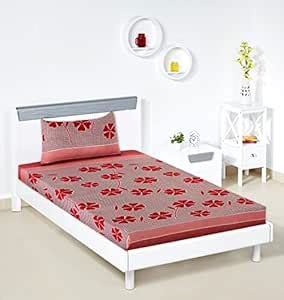 Amazon Brand - Solimo Polycotton Dreamy Red Single Bedsheet with 1 ...
