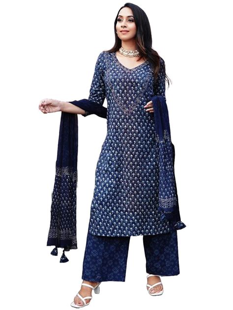 Buy ANNI DESIGNER Women's Cotton Blend Straight Printed Kurta with Pant ...