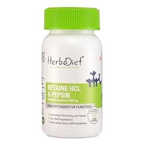 Herbadiet Betaine Hcl + Pepsin|500Mg Veg 60 Capsules|Digestive Enzyme ...