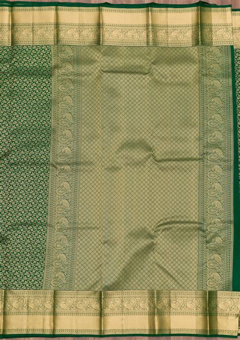 Buy Bottle Green Zariwork Pure Silk Saree - Koskii