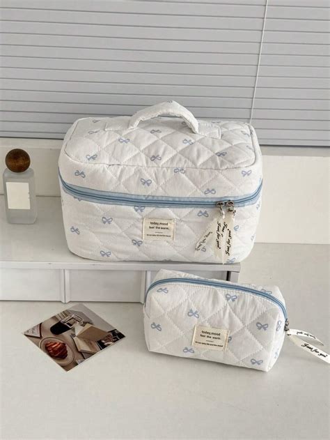 Cute Bowknot Makeup Bag, Zipper Closure Fabric Bow Cosmetic Pouch ...