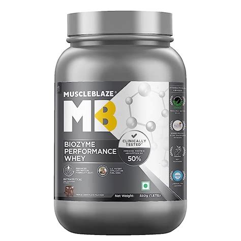 MuscleBlaze Biozyme Performance Whey Protein (Triple Chocolate, 850 g ...