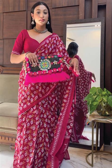 Marvellous 1-Minute Ready To Wear Dark Pink Cotton Saree – thelotusfab