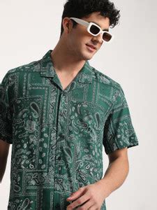 URBARO Men Printed Casual Dark Green Shirt - Buy URBARO Men Printed ...