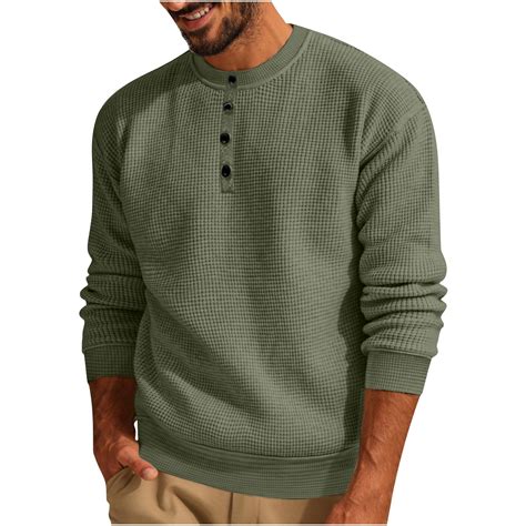 Hvot&aat Men’s Knit Sweater Heavyweight Waffle Thermal Pullover Button ...