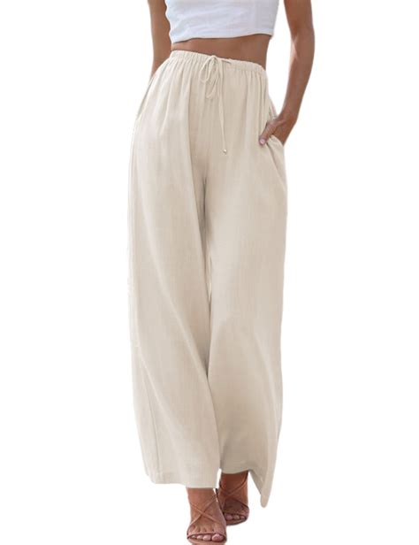 Tanming Wide Leg Linen Pants for Women Summer Flowy High Waisted Beach ...