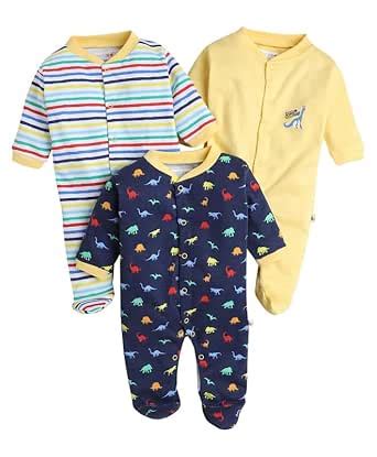 Buy BUMZEE Navy & Yellow Baby Boys Full Sleeves Sleepsuit Pack Of 3 Age ...