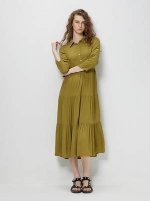 Olive Tiered Midi Shirt Dress