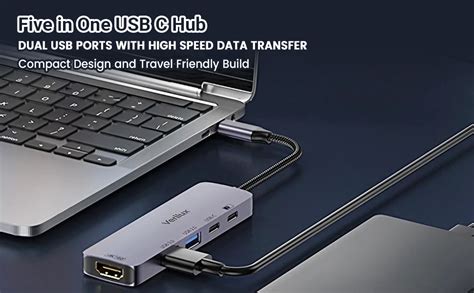 Verilux® 5 in 1 USB C HUB USB-C to HDMI, Dual USB Ports Design, Support ...