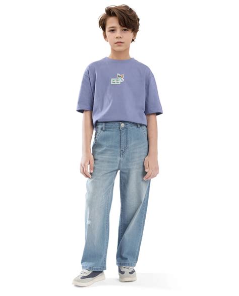 Rare Ones Kids Stran Blue Cotton Button And Zipper Closure Solid Loose