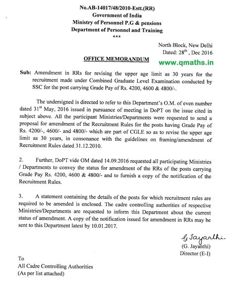Click Here to Download DoPT Office Memorandum Regarding Upper Age limit ...