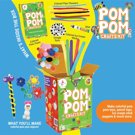 Pom Pom Craft Kit - Fuzzy DIY Activity for Kids Ages 4-8 – Kalakaram