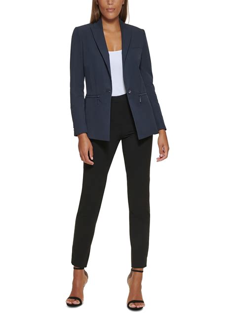 DKNY Womens Petites Solid Cotton One-Button Blazer - Walmart.com