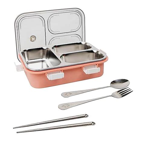 Buy Stainless Steel 3 Compartment Leak Proof Lunch Boxes 3 Containers ...