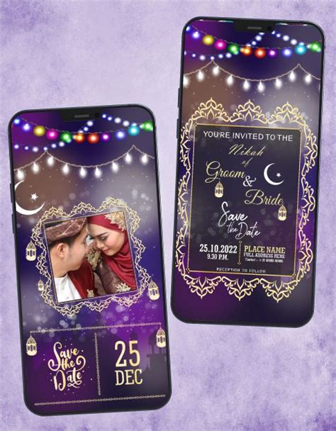 Nikah Invitation Card | Purple Lights Save the Date Theme | W-57 ...