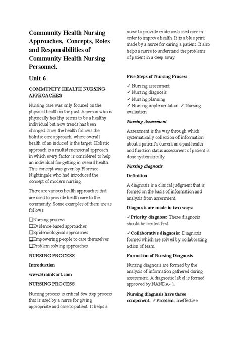 Community Health Nursing Approaches: Concepts & Roles in Care - Studocu