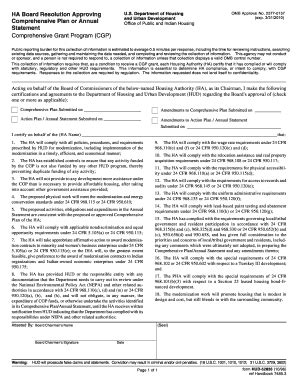 Fillable Online hud HA Board Resolution Approving OMB Approval No. 2577 ...