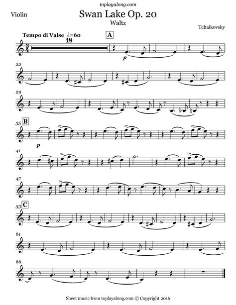 Swan Lake Op. 20 Waltz by Tchaikovsky. Free sheet music for violin ...