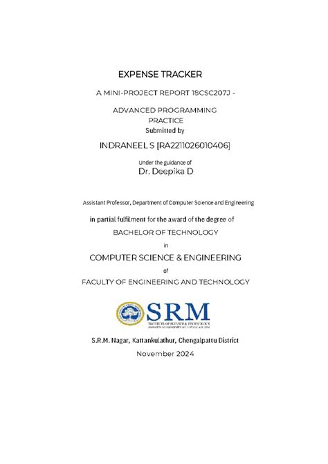 Expense Tracker Report for 18CSC207J: Advanced Programming Practice ...