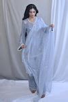 Buy Grey Georgette, Silk Organza Embellished Short Kurta Bell Bottom ...