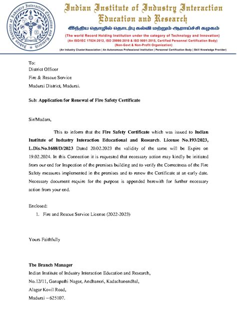 Fire License Renewal - nil - To: District Officer Fire & Rescue Service ...