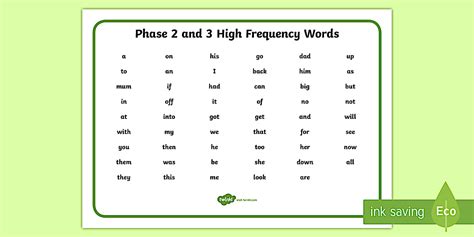Phase 2 and 3 High Frequency Word Mat - Phase 2 and 3 High Frequency ...