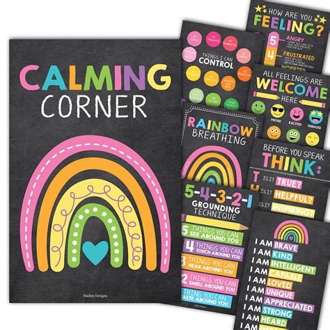 Buy 8 Chalkboard Calming Corner Classroom Posters Preschool Classroom ...