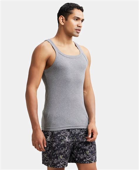 Buy Super Combed Cotton Rib Square Neck Gym Vest - Mid Grey Melange ...