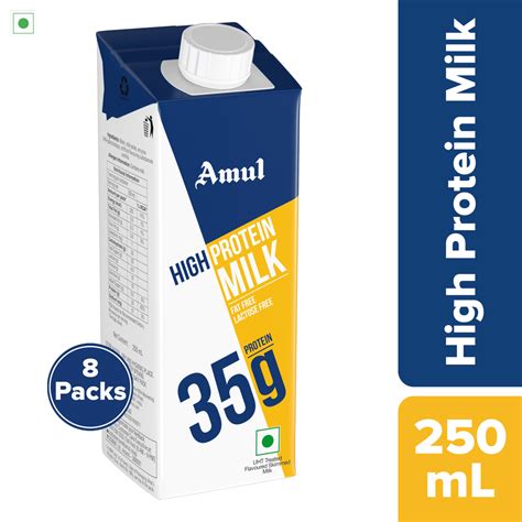 Amul High Protein Milk, 250 mL | Pack of 8