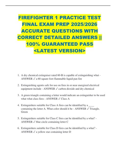 FIREFIGHTER 1 PRACTICE TEST FINAL EXAM PREP 2025/2026 ACCURATE ...