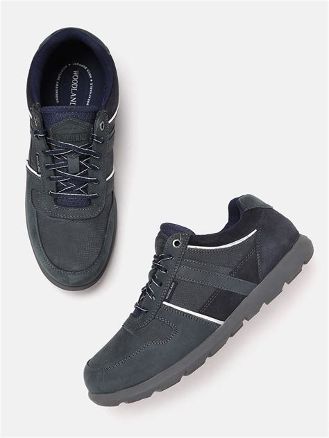 Buy Woodland Men Navy Blue Solid Leather Sneakers - Casual Shoes for ...