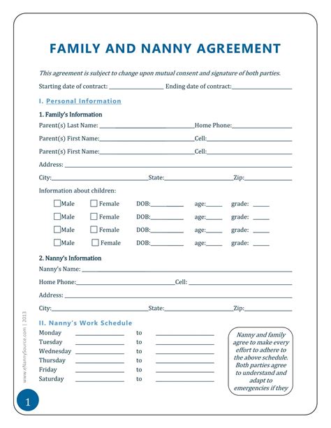 Free Printable Nanny Contract Agreement Templates [PDF, Word] Sample
