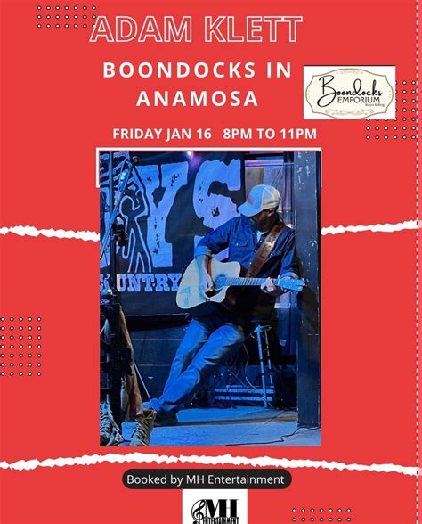 Adam Klett at Boondocks!, Boondocks, Anamosa, 16 January 2026 | AllEvents