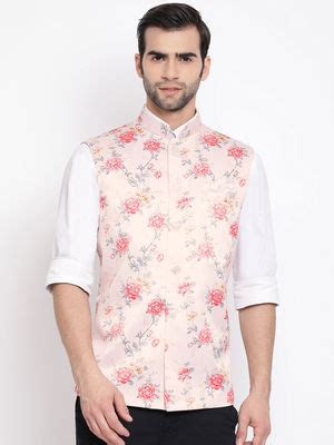 Buy VASTRAMAY Printed Peach Nehru Jacket Online