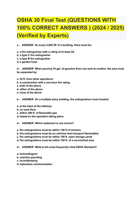 Image result for OSHA Test Answers For