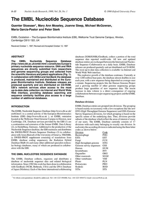 EMBL - Bioinformatics web site - 8–15 Nucleic Acids Research, 1998, Vol ...