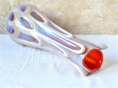 Vintage Large Glass Vase light Beige Red Floor Vase Floral Arrangements ...