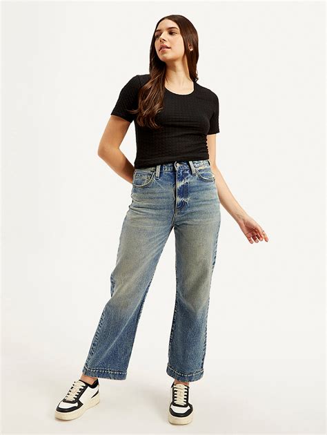 Women's Blue Ribcage Straight Fit High Rise Jeans – Levis India Store