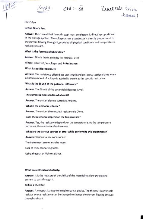 Physics Viva Q&A (Board Practicals) - PHYOCT Law and Concepts - Studocu