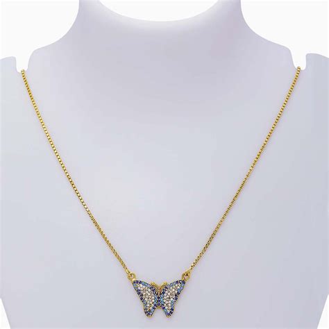 Pure 925 Silver Butterfly Necklace Gold Finish with CZ