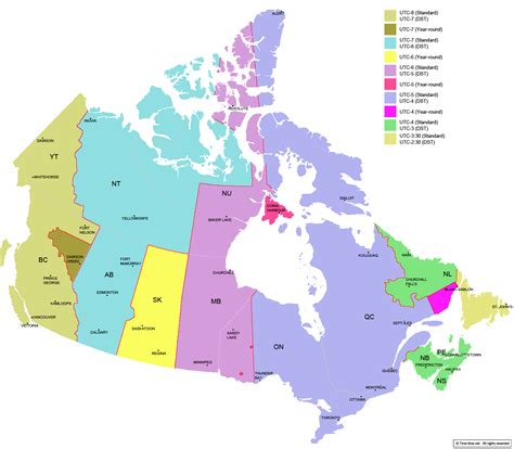Canada time now. Canada Time Zone Map - with provinces - with cities - with clock - with real ...