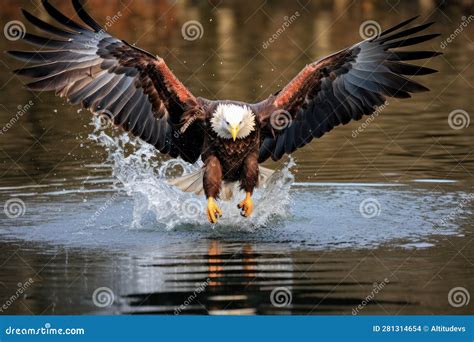 Bald Eagle Diving Towards Water To Catch a Fish Stock Illustration ...