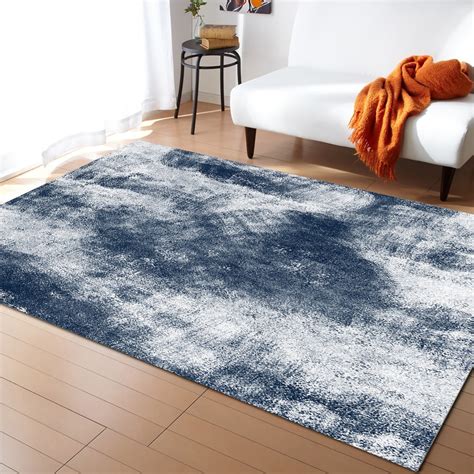 Abstract Retro Blue Grey Living Room Carpet Coffee Table Floor Mat ...