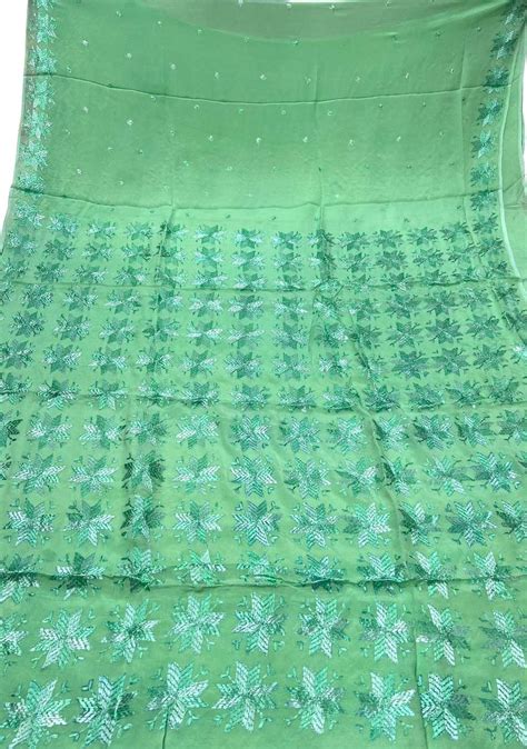 Stunning Blue Phulkari Hand Embroidered Chiffon Saree